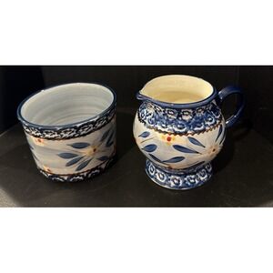 Temptations Old World Blue Floral Sugar Bowl Creamer Set